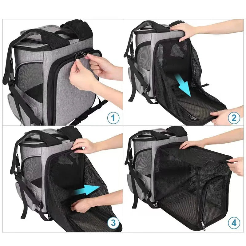 Breathable Foldable Pet Carrier Backpack – Expandable Travel Bag for Cats & Dogs