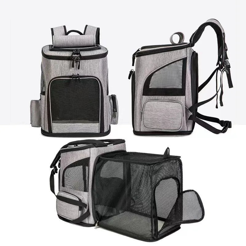 Breathable Foldable Pet Carrier Backpack – Expandable Travel Bag for Cats & Dogs